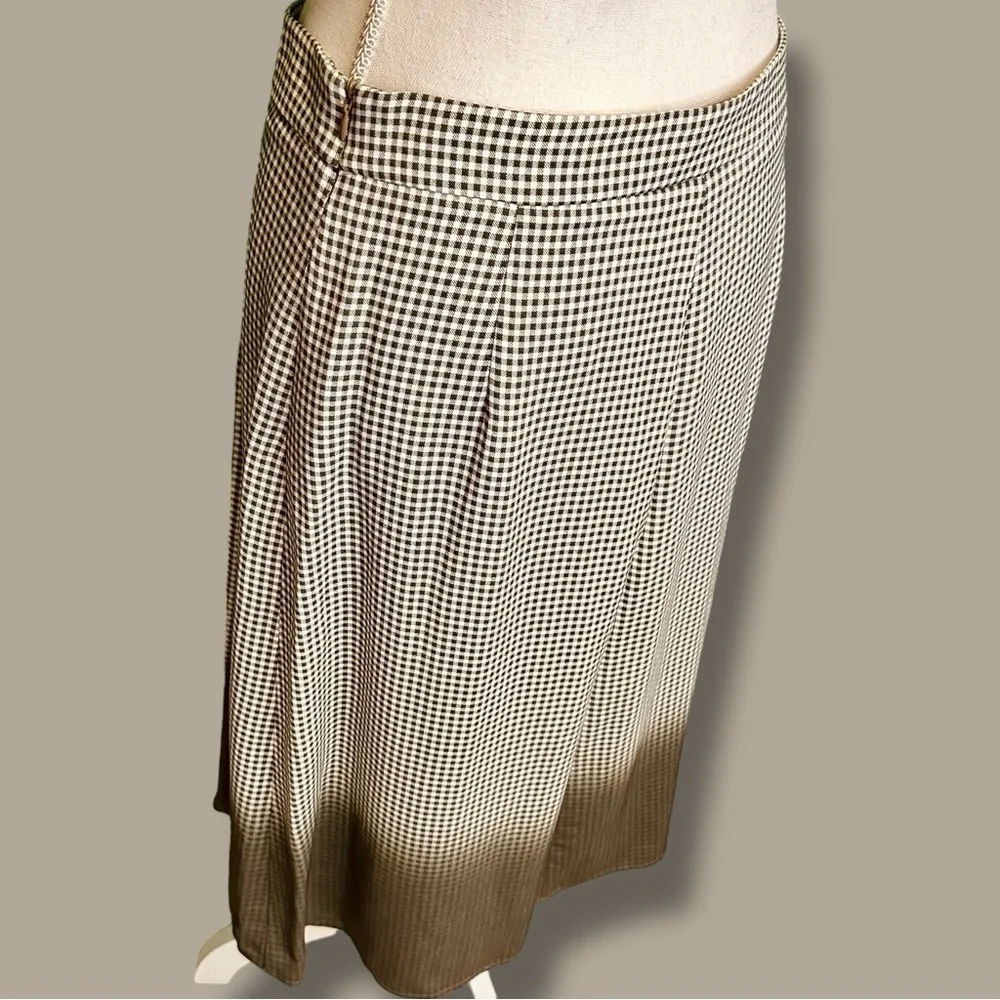 NWT Piazza Sempione Olive Green Checkered Plaid Dip-Dyed Pleated Skirt Size 44